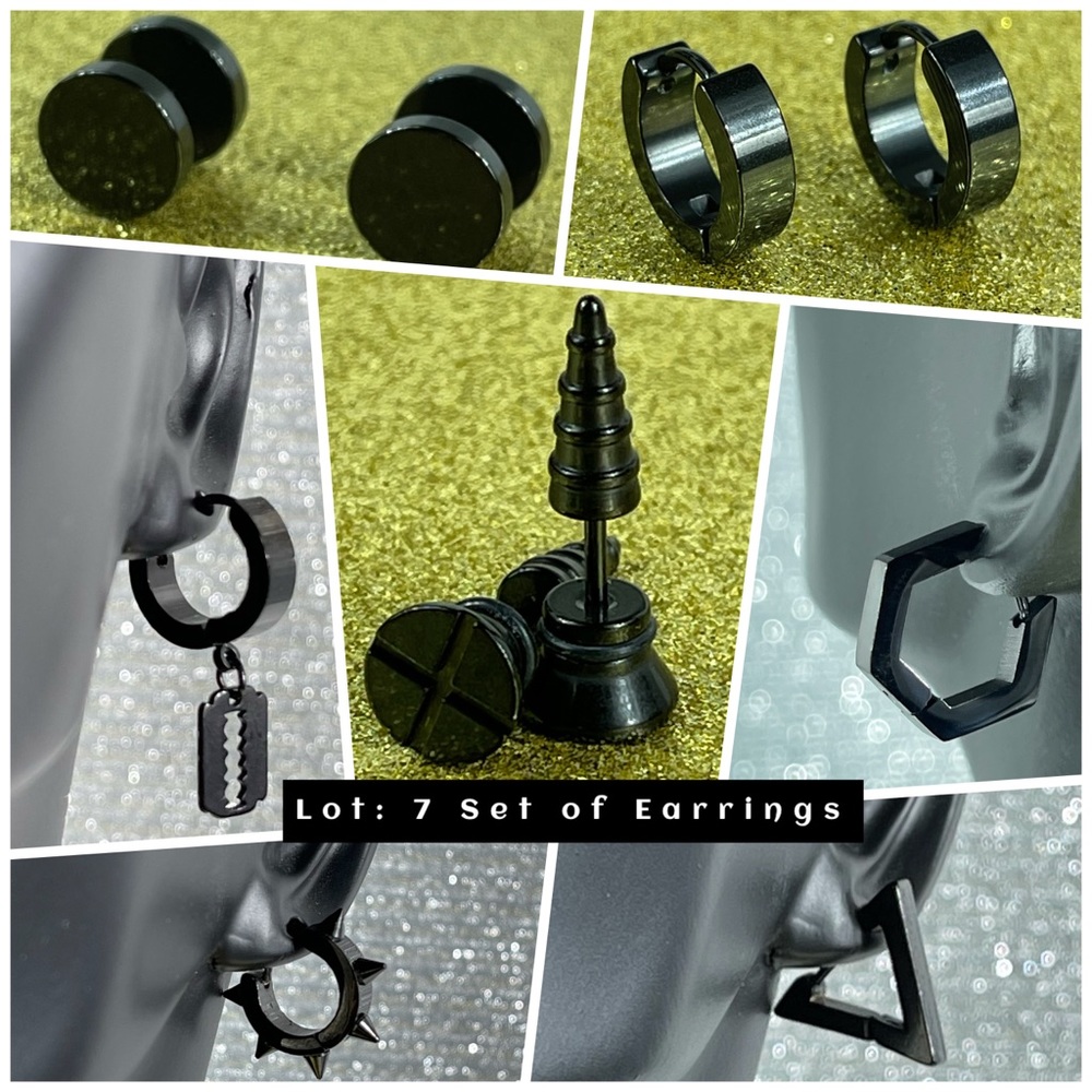 7 Pair Stainless Steel Earrings Unisex